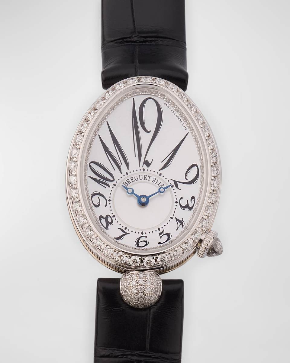 Reine de Naples 18K White Gold Oval 25mm Watch with Diamonds
